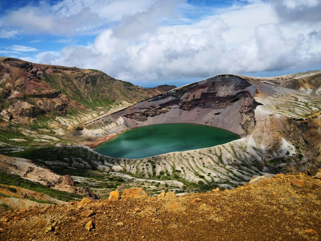Okama Crater Lake in Mount Zaō, Zaoonsen, Yamagata, Japan