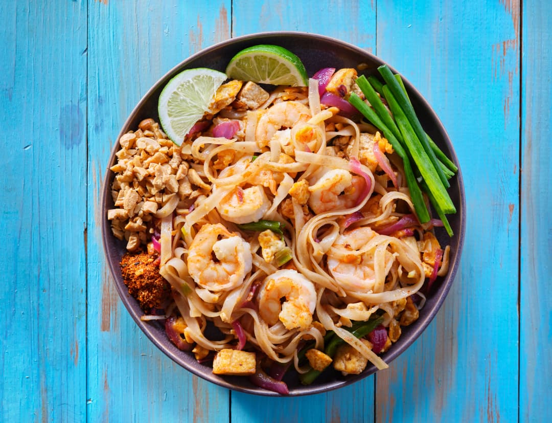 shrimp pad thai on plate
